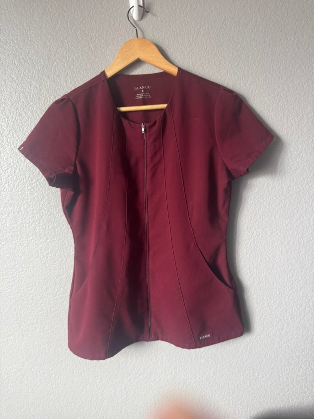 Jaanuu Wine Scrub Set - Zip Front Top & Straight Leg Pants - Small